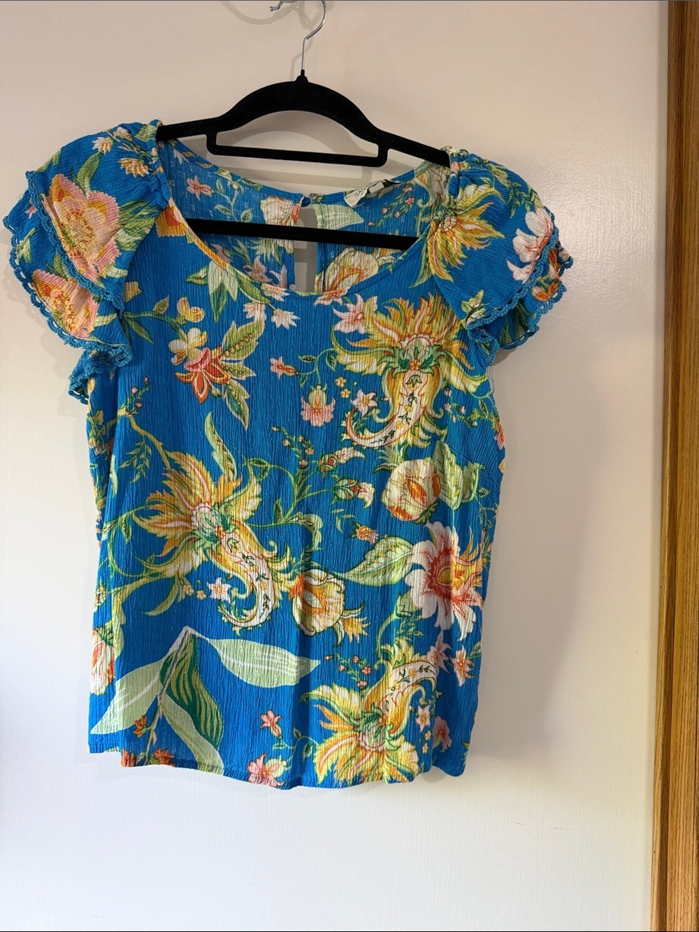 Rachel Zoe Vibrant Blue Floral Short-Sleeve Blouse